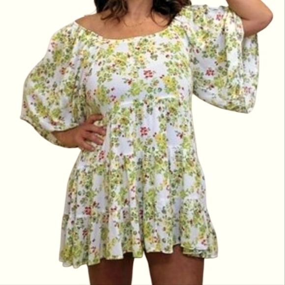 Cactus + Pearl Tops - Cactus + Pearl Women's Bohemian Off The Shoulder Floral Tunic Shirt. Size L